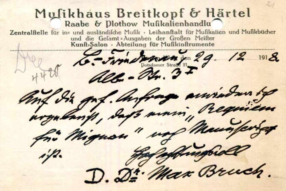 Max Bruch ROMANTIC COMPOSER autograph letter signed & mounted