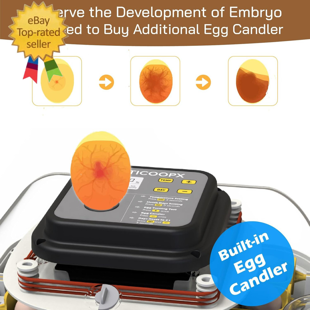 30 Egg Incubator with Humidity Display, Egg Candler, Automatic Egg Turner