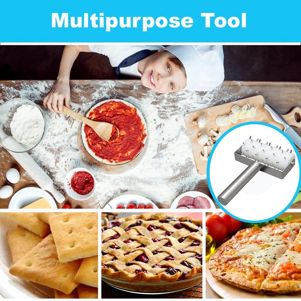 Professional Pizza Dough Docker Stainless Steel Roller standard, Silver