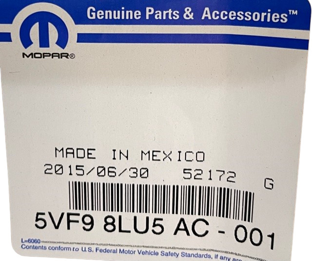 Genuine Mopar Front Seat Back Cover Right 5VF98LU5AE