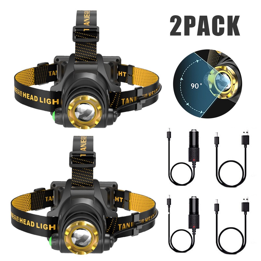 2x 12000000lm LED Headlamp USB Rechargeable Headlight Head Torch Lamp Flashlight
