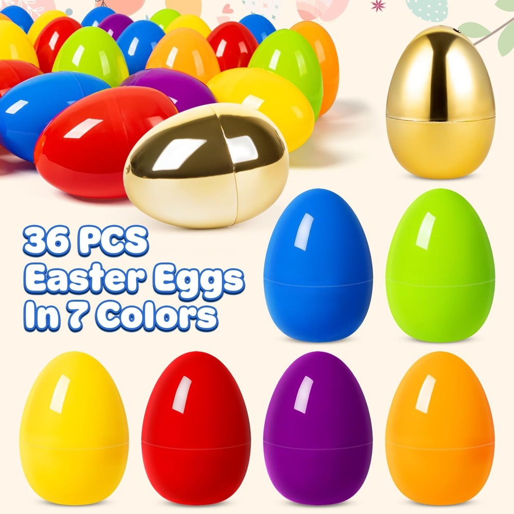 V-Opitos 3.5'' Easter Plastic Eggs, 36 Empty Easter Eggs with 2 Golden Eggs, ...