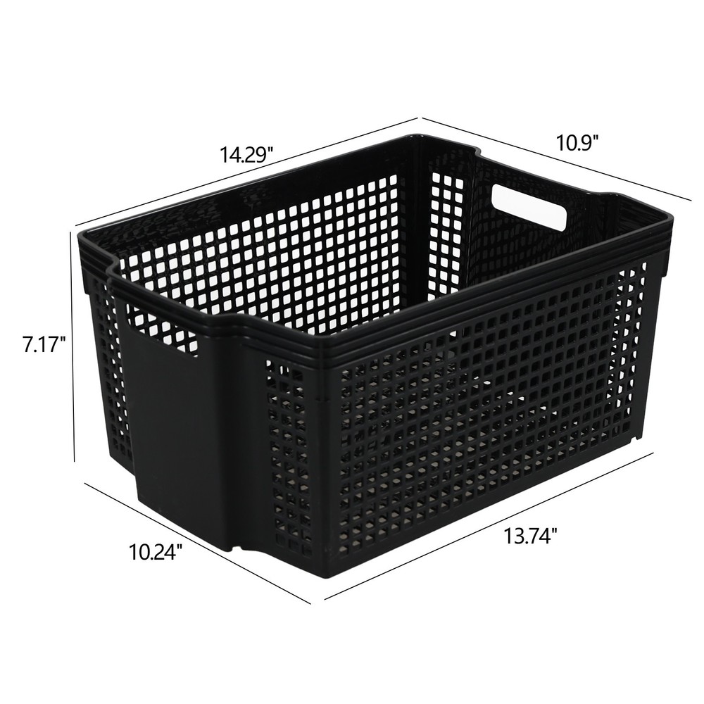 Aninhao 12 Pack Stackable Storage Baskets, Large Plastic Organizer Baskets Black