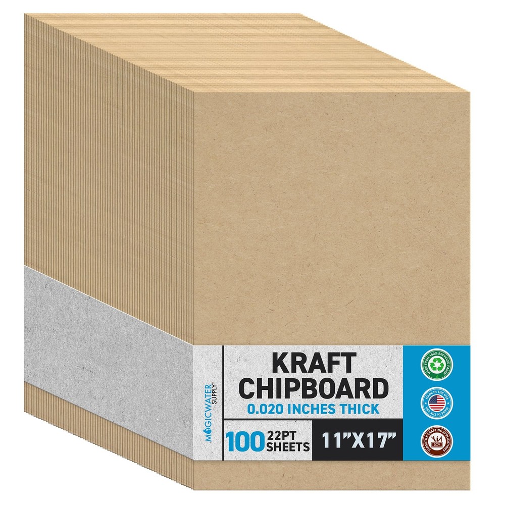 MagicWater Chipboard Sheet for DIY Projects - 11x17 Inch - 100 Pack - 22 pt - He