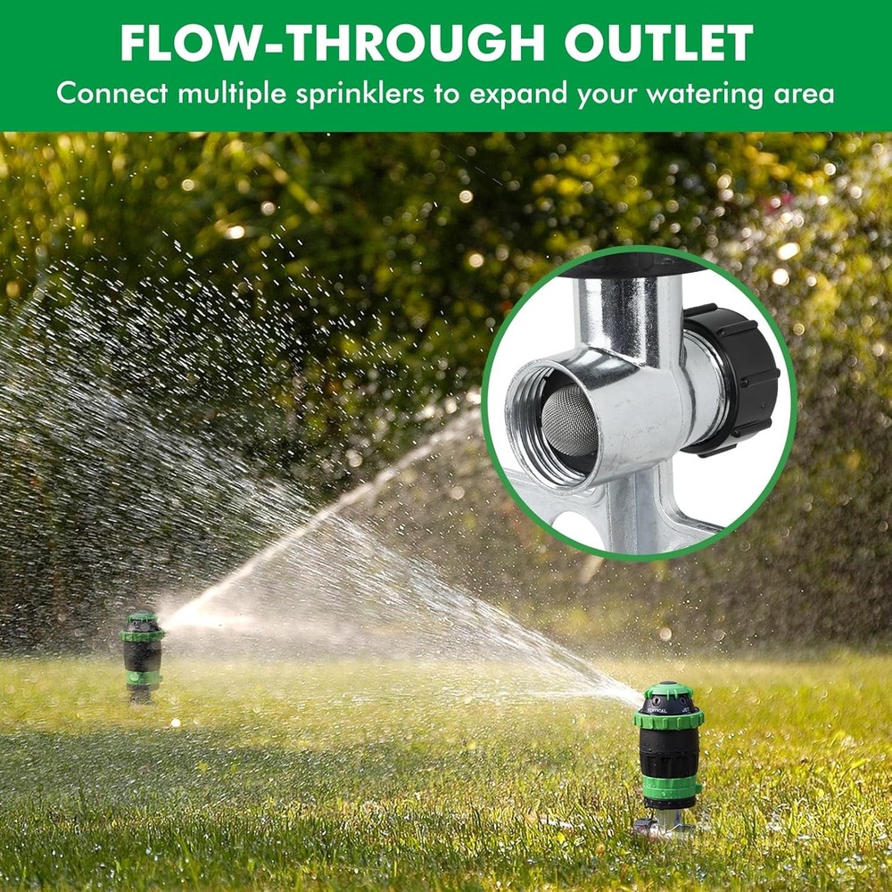 Multi-Adjustable Lawn Sprinkle with Metal Spike Base, 5-Pattern Watering System