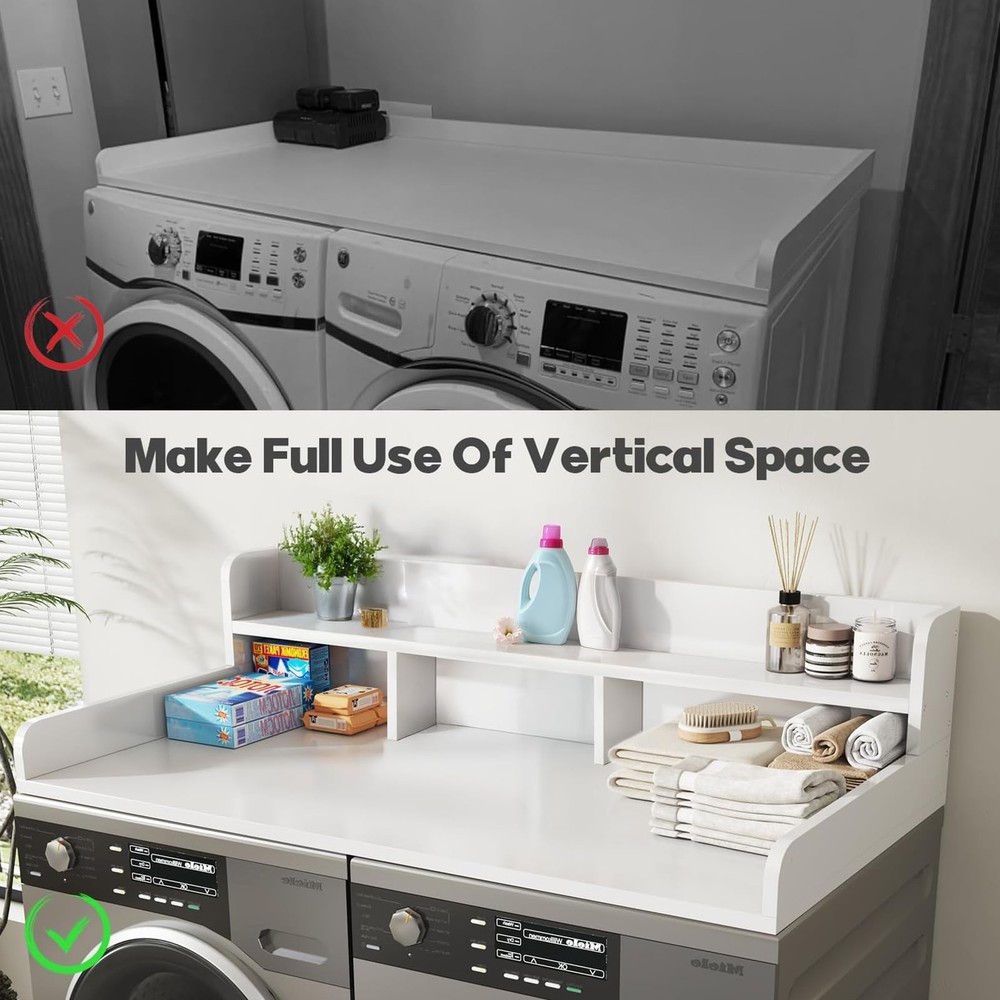 Washer Dryer Countertop, 2-Tier Laundry Countertop with Edge Rails, 54" Width...