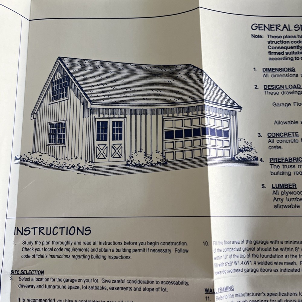 1995 2 Car Storage Garage Blueprint Pkg Complete Instructions Material List Plan