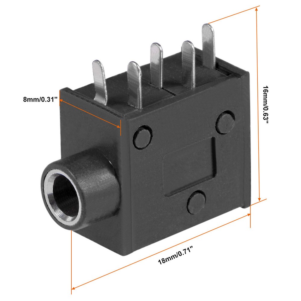 6Pcs PCB Mount 3.5mm 5 Pin Socket Stereo Jack Video Connector Black PJ325