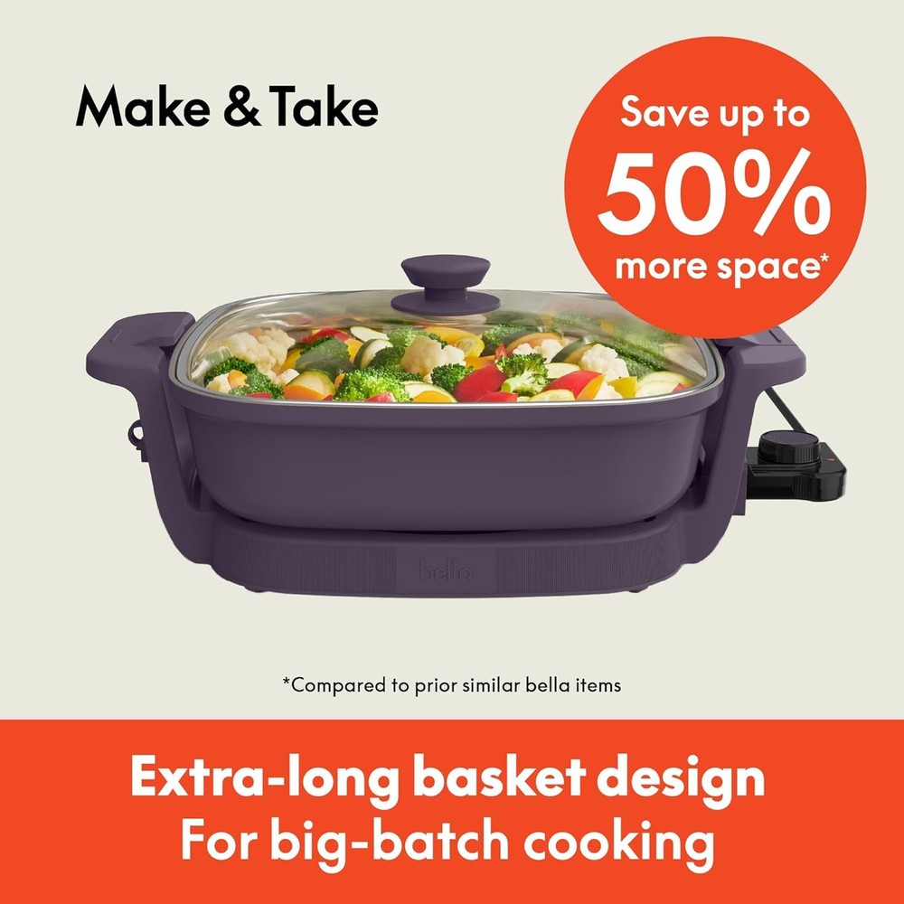 bella Make & Take Electric Skillet, Fits-anywhere™ kitchenware, Plum