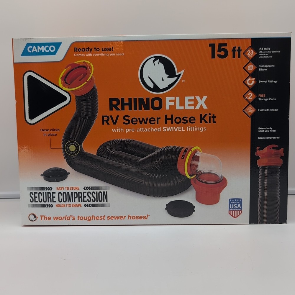 Camco RhinoFLEX 15-Foot RV Sewer Hose Kit Multicolor, 23 Mils of Polyolefin USA