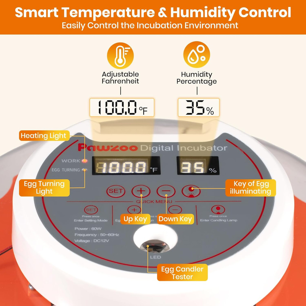 Incubators for Hatching Eggs - 18 Egg Capacity，Automatic Egg Turner，360° Viewing
