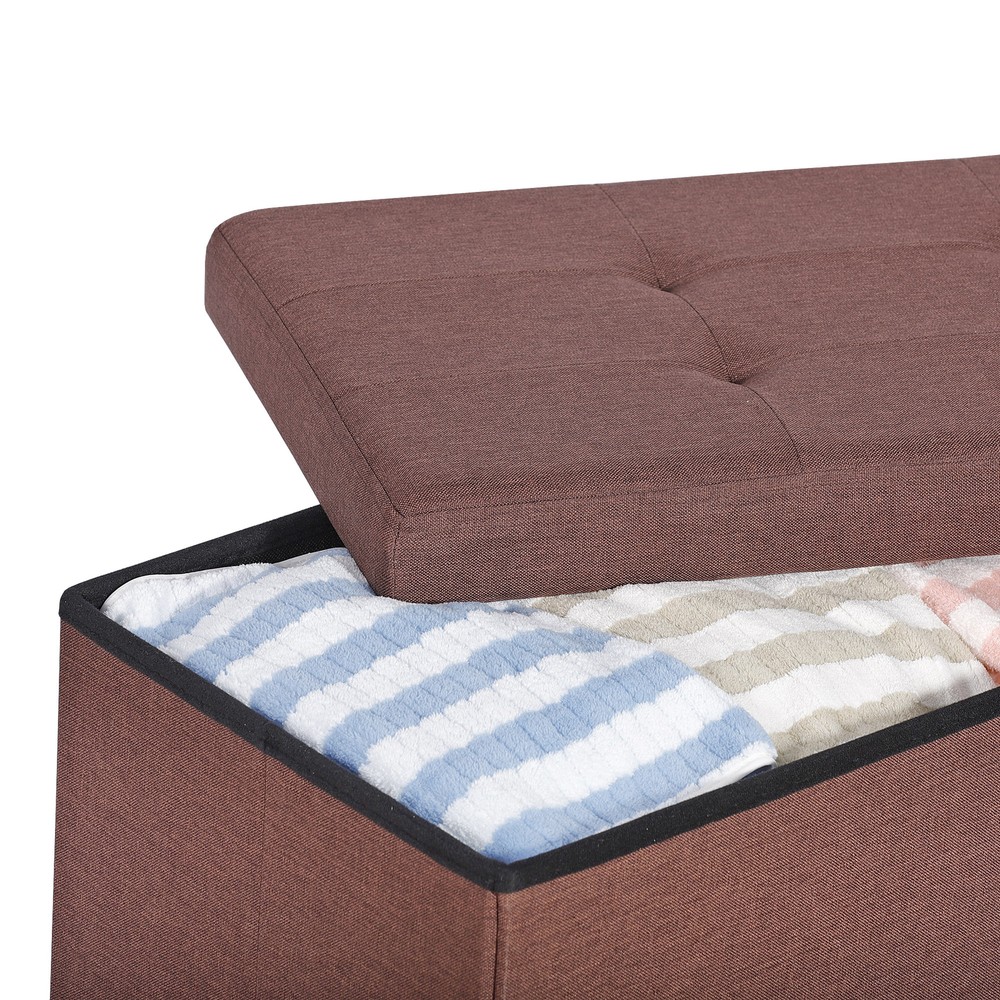 Brown Foldable Storage Ottoman Bench Storage Stools Footrest Spacious Organizer