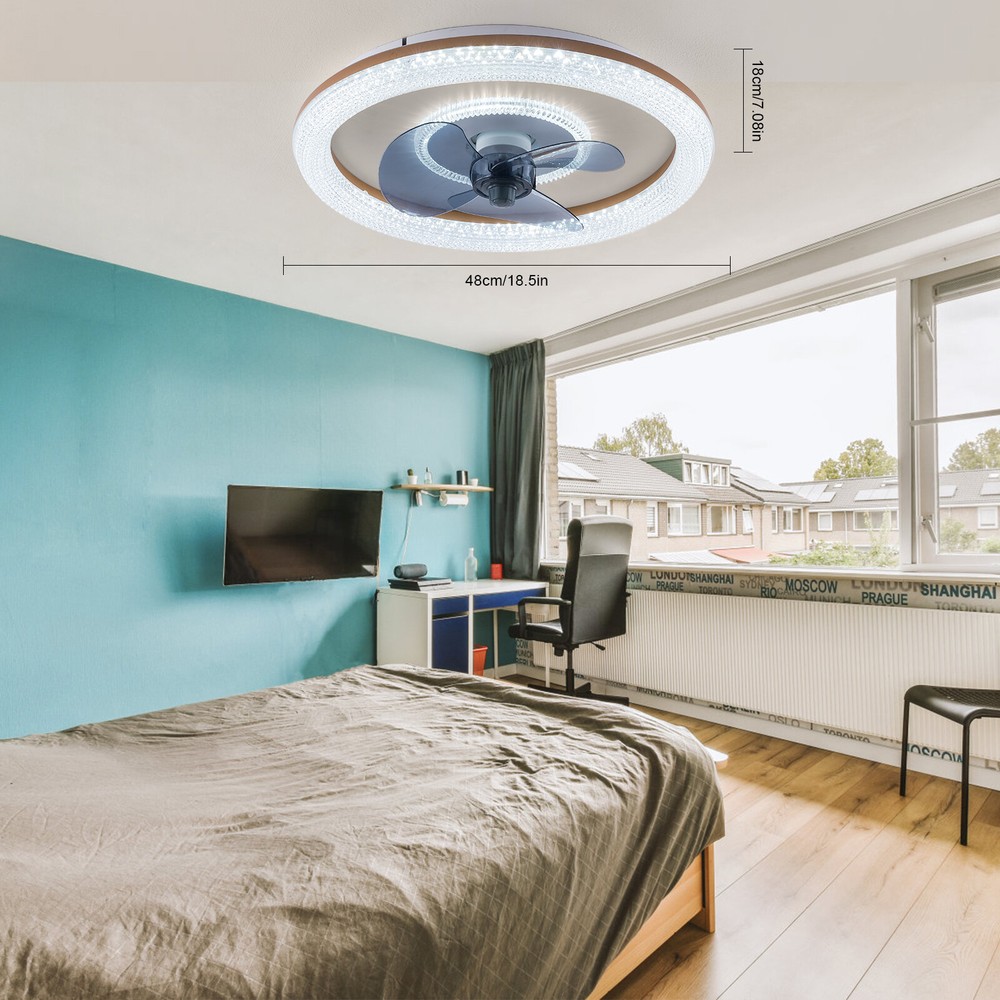 18" Modern Ceiling Fan with Light Remote Control Bedroom LED Ceiling Fan Lamp~