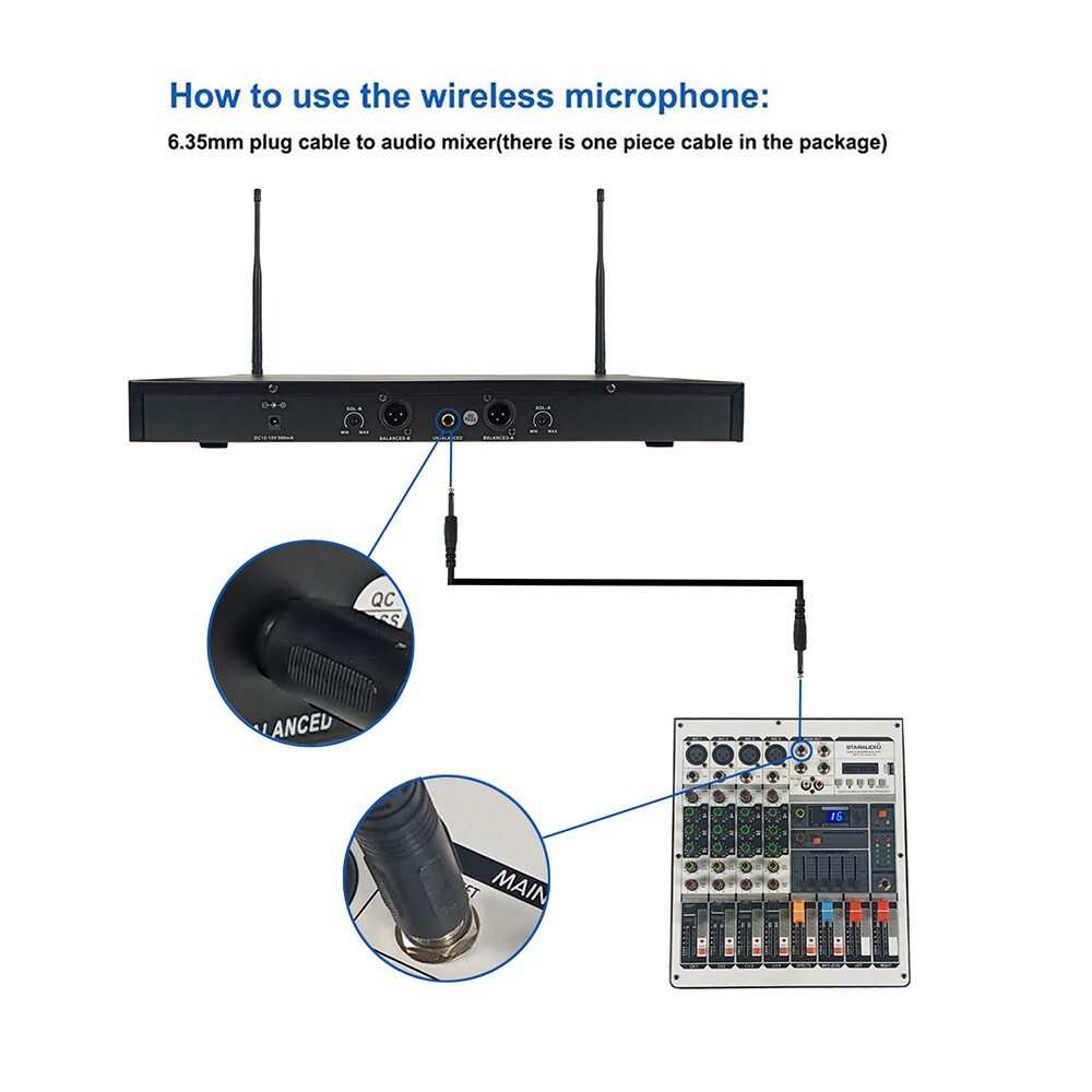 Wireless Microphones System Dynamic 2Channel Handheld Mic Karaoke UHF Microphone