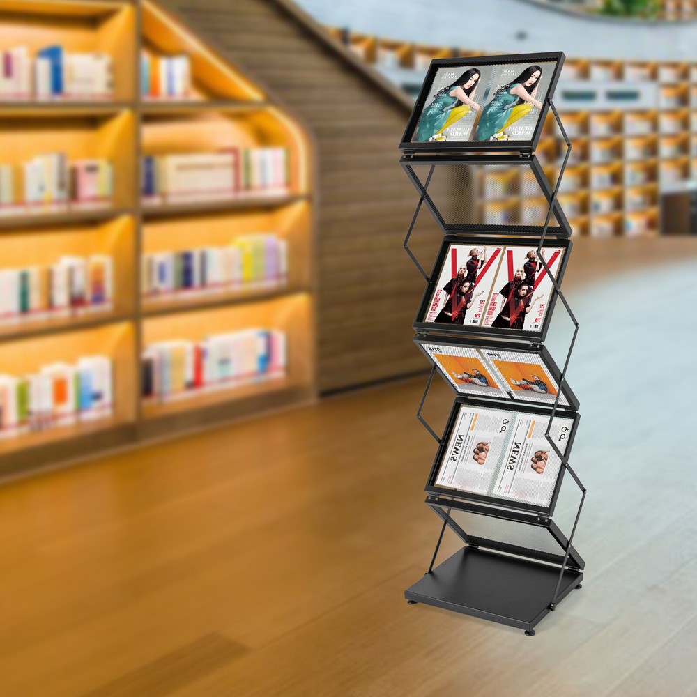 Magazine Rack Double A4 Width with 6 Pockets Magazine Display Stand Foldable