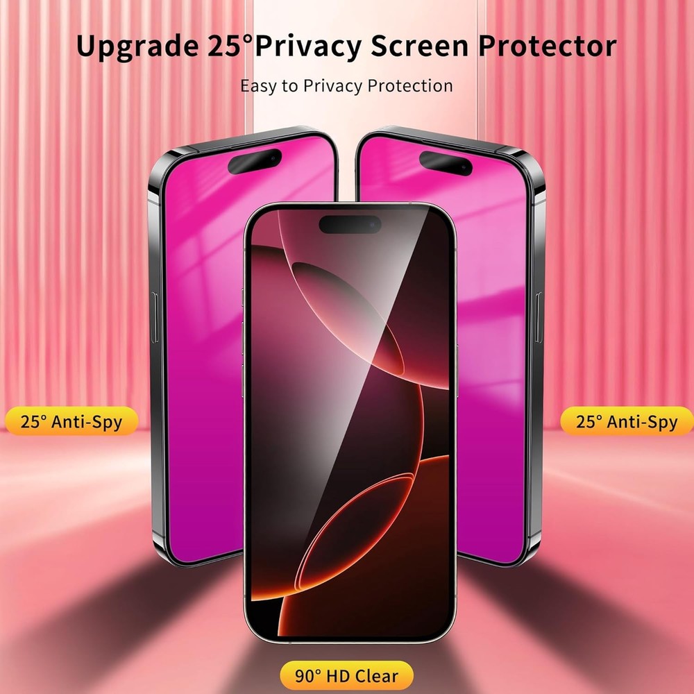 2 Pack for iPhone 16 Pro Max Privacy Screen 16 (Pink)