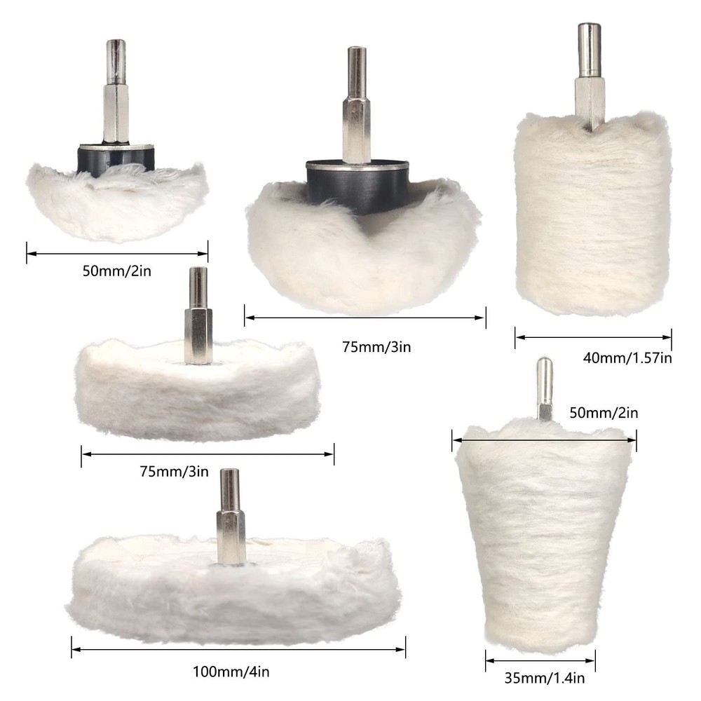 Multi-Shape Buffing Wheels for Electric Drill - 6 Cotton Pads for All Materials