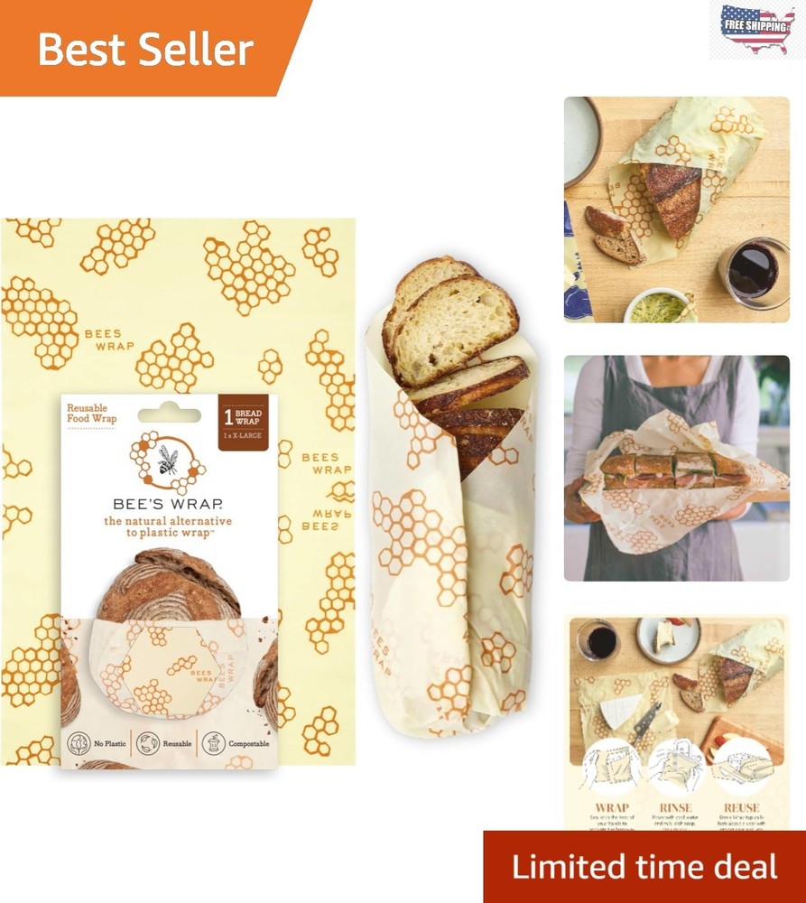 Extra-Large Beeswax Wrap - Eco-Friendly Bread Storage, 17" x 23", Honeycomb D...
