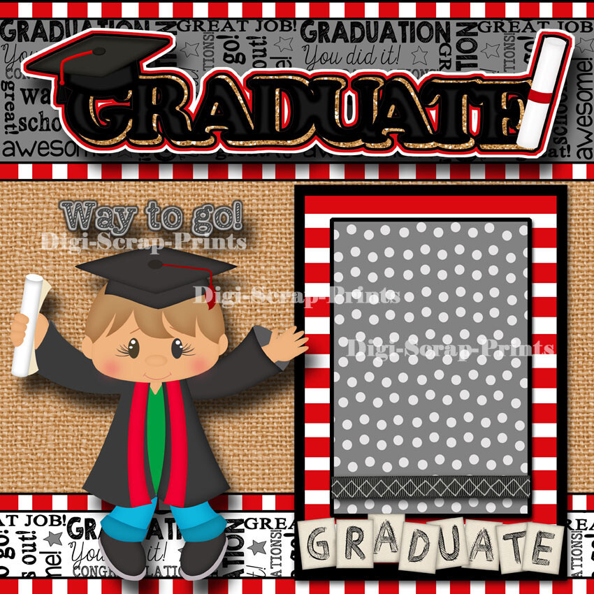 GRADUATION boy 2 premade scrapbook pages paper piecing school DIGISCRAP #A0197