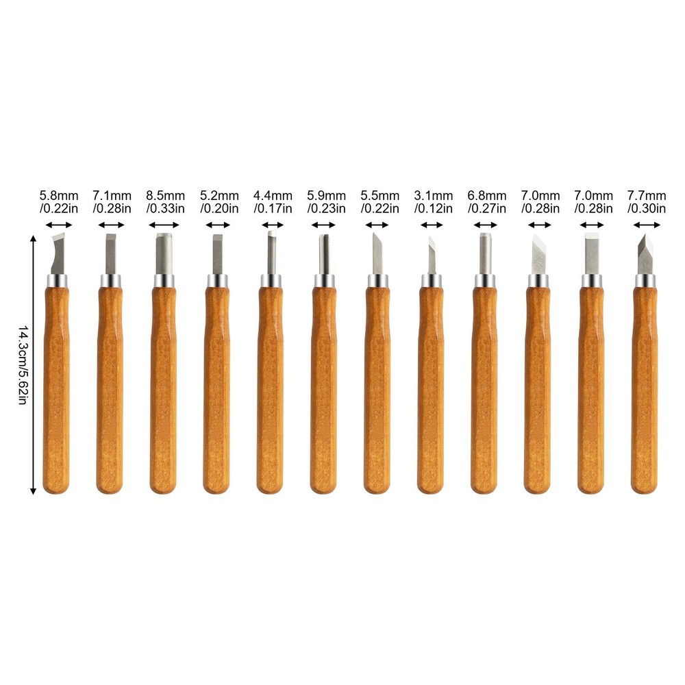 12Pcs Professional Wood Carving Hand Chisel Tool Set Woodworking Gouges Steel