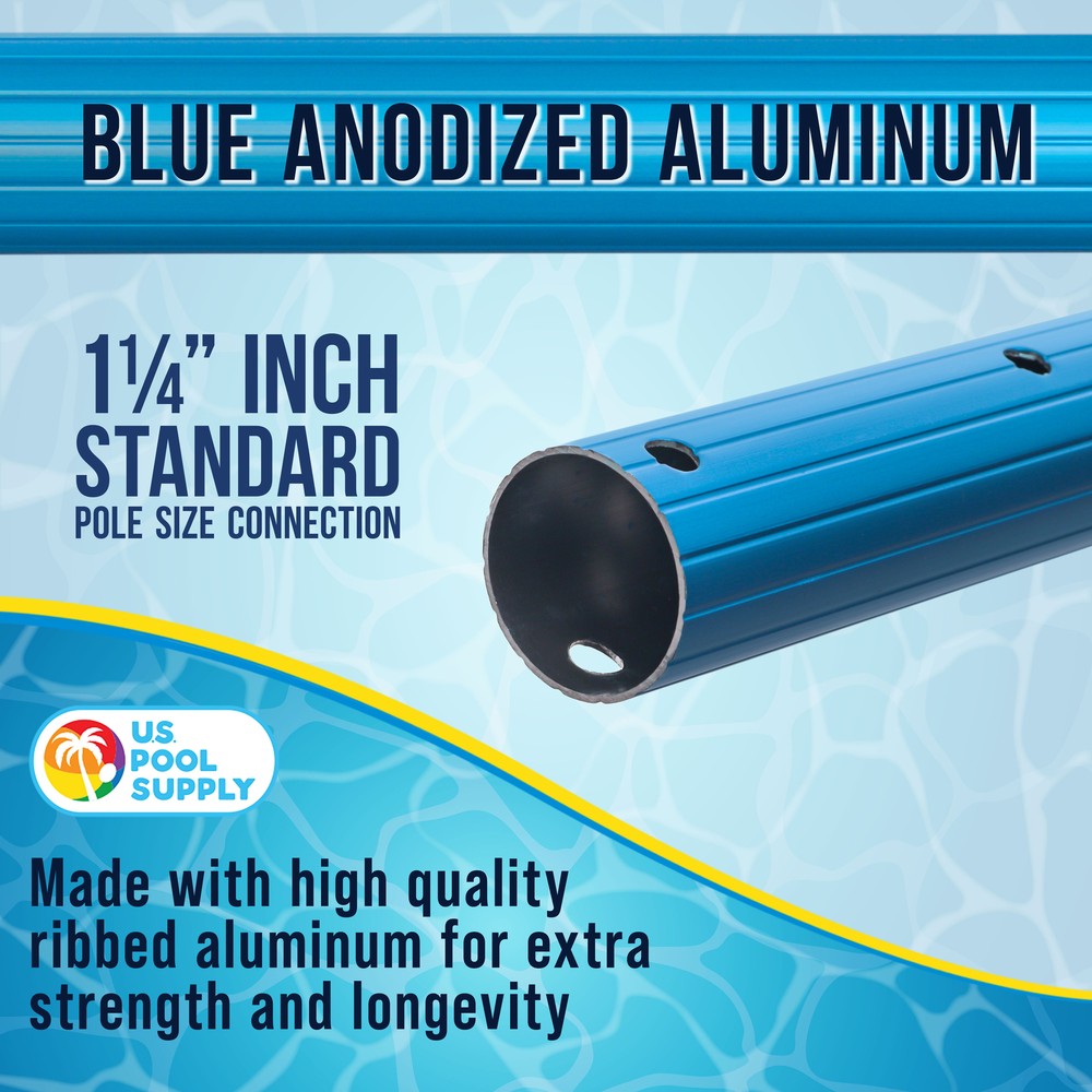 Professional 8 Foot Blue Anodized Aluminum Telescopic Pool Pole, 2 Pc Adjustable