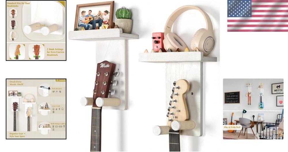 Rustic Wood Guitar Wall Mounts - 2 Pack