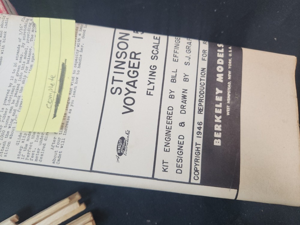 Vintage Balsa model plane kit Berkeley Stinson Voyager 34" span