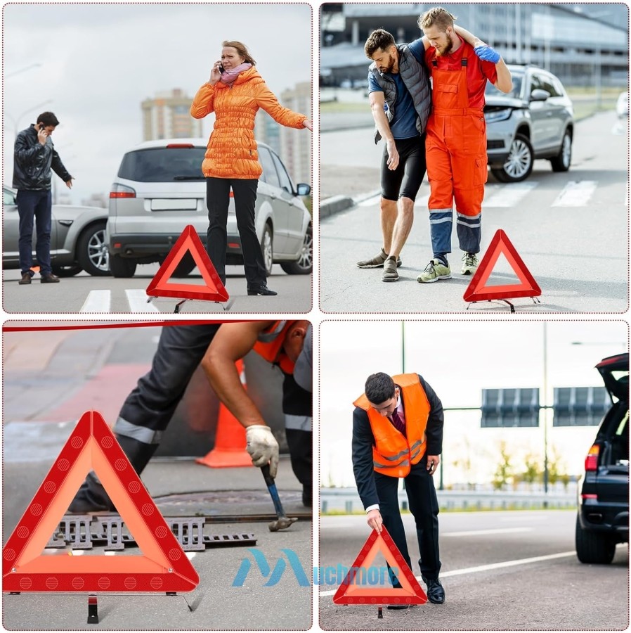 3X Emergency Warning Triangle DOT Approved Night Reflective Safety Roadside Kit