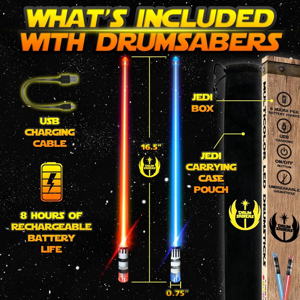 Lightsaber Drum Sticks Light Up Star DrumSticks Wars Lighted LED Multi