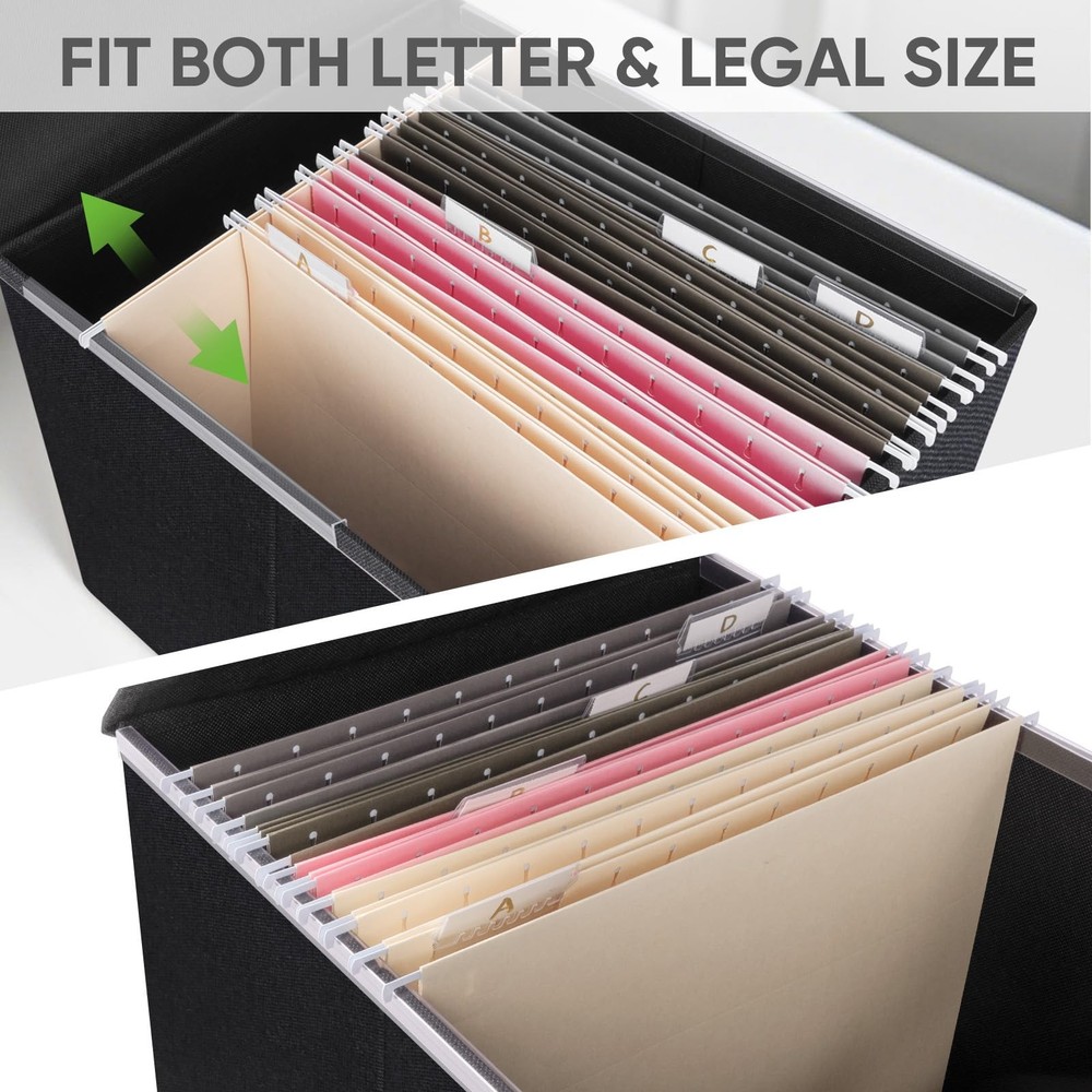 File Organizer Box with Lid, Collapsible File Folder Organizer with Plastic S...