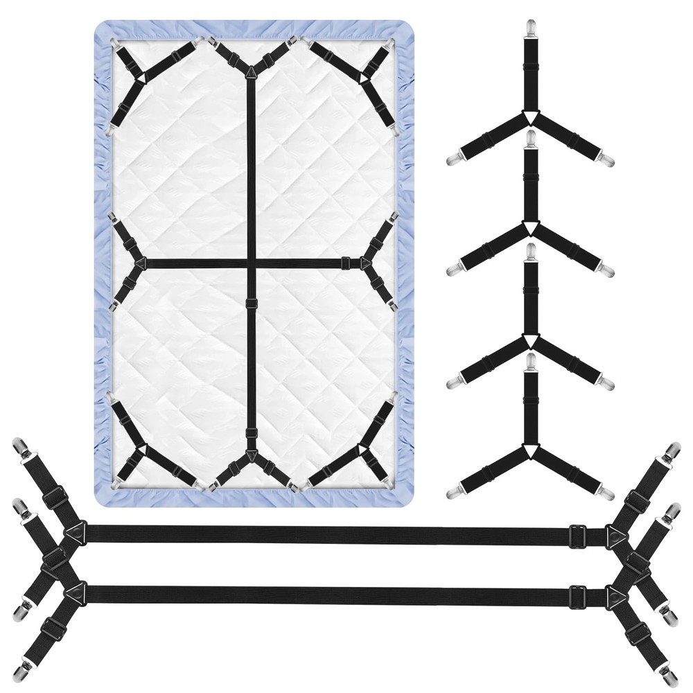 Bed Sheet Straps Adjustable 6 Pack Triangle Corner Holders Elastic Mattress F...