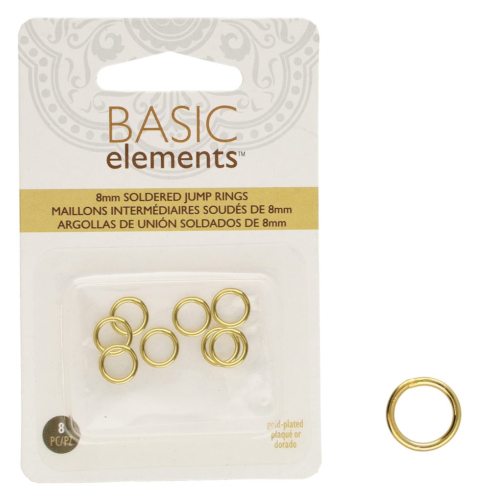 The Beadsmith Basic Elements Soldered 8mm - Gold Jump Rings, gold