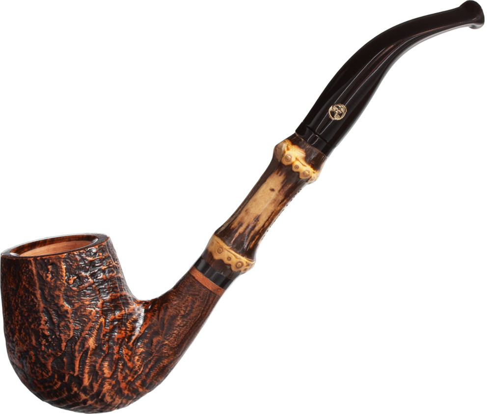 RATTRAY'S BAMBOO BENT SANDBLASTED BROWN BRIAR PIPE NEW / NO FILTER