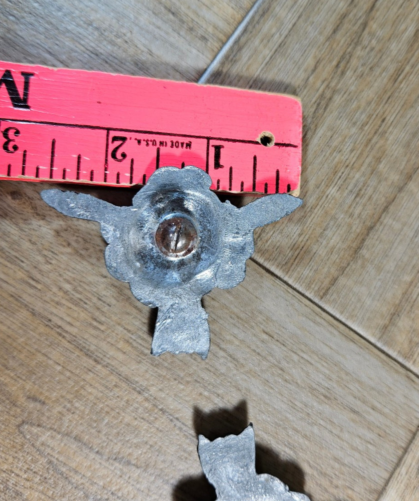 2 Small Metal Floral Drawer Pulls Painted Brown