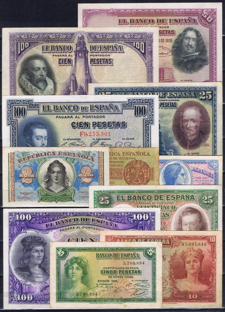Spain. Set of 20 different banknotes.