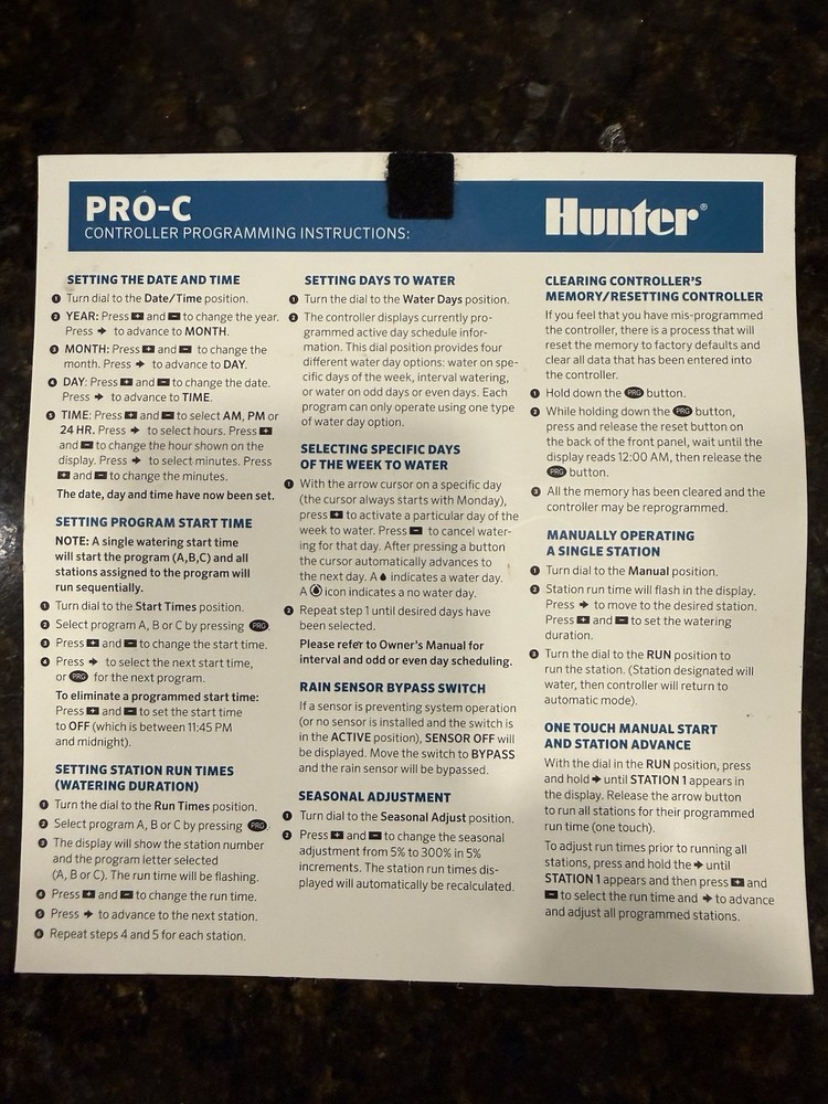 Hunter Pro-C PC-400i Indoor Sprinkler Irrigation Timer Controller 13 Zone