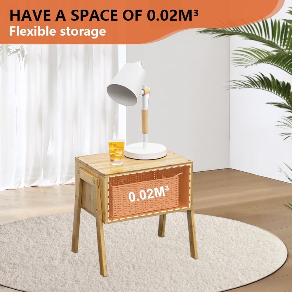 Modern Bamboo Nightstands End Tables Bedroom W/ Storage Small Bedside Table