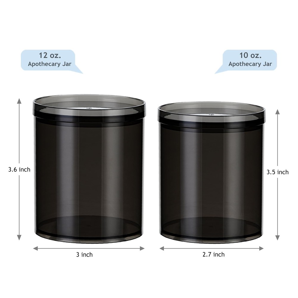 6-Pack Black Stackable Apothecary Jars - (10oz & 12oz) Mixed Sizes Qtip Holde...