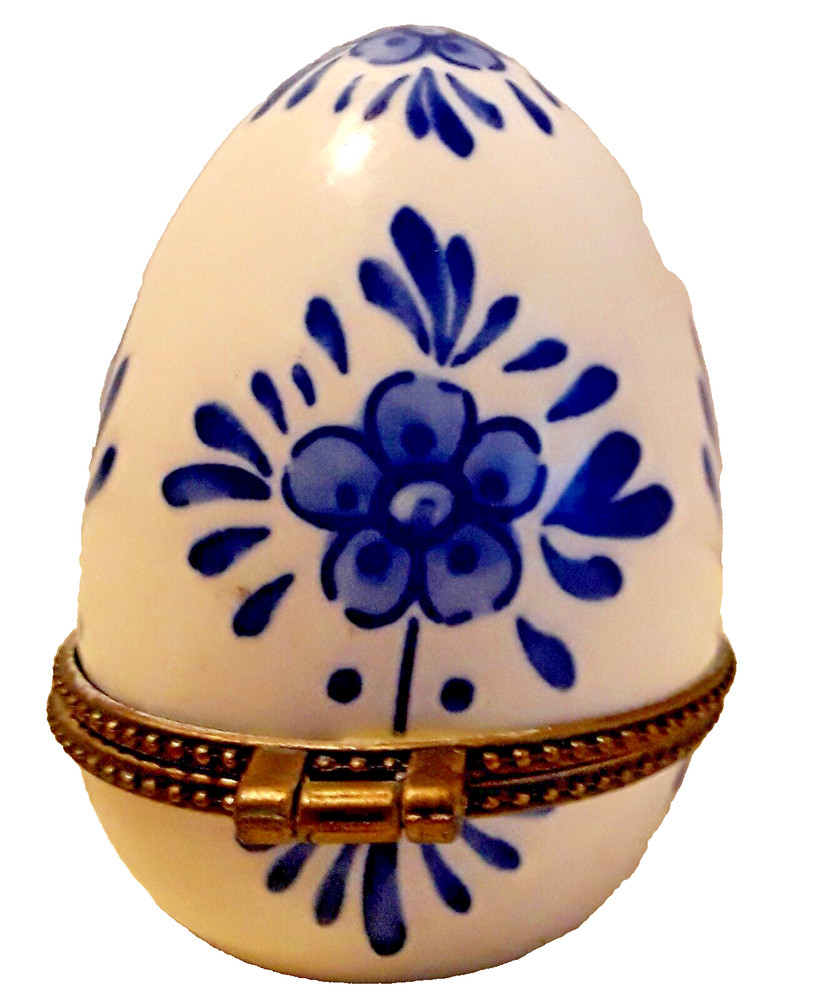 Egg Shaped-Delft Blue D.A.I.C Hand painted Trinket Box