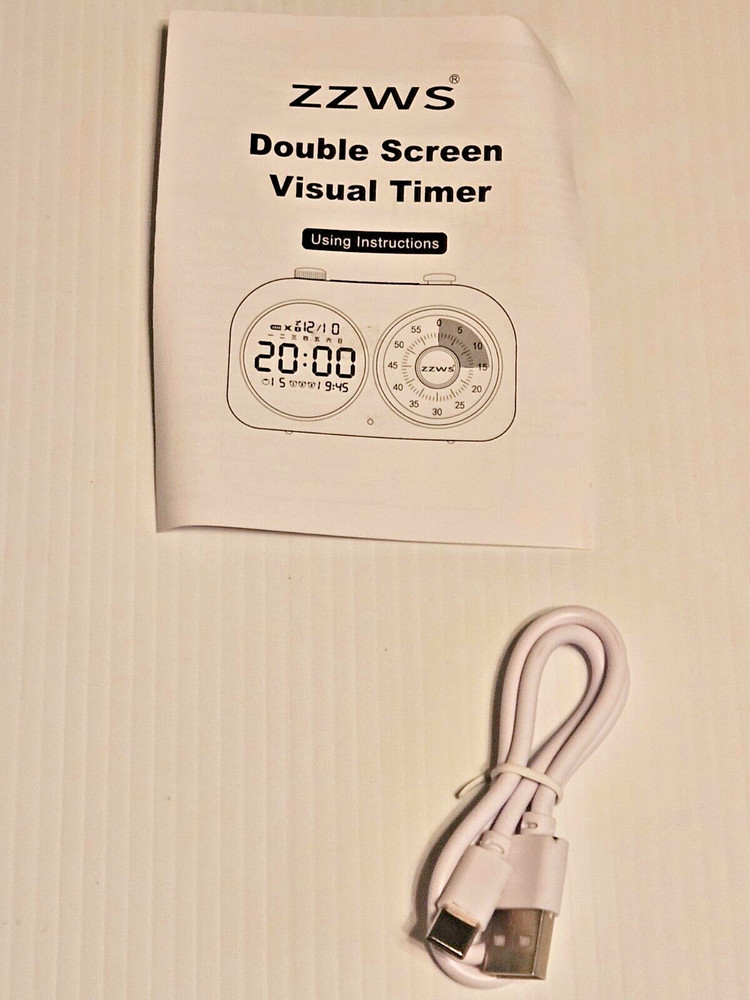 ZZWS Double Screen Visual Timer New in Box Blue Adjustable Brightness No Ticking