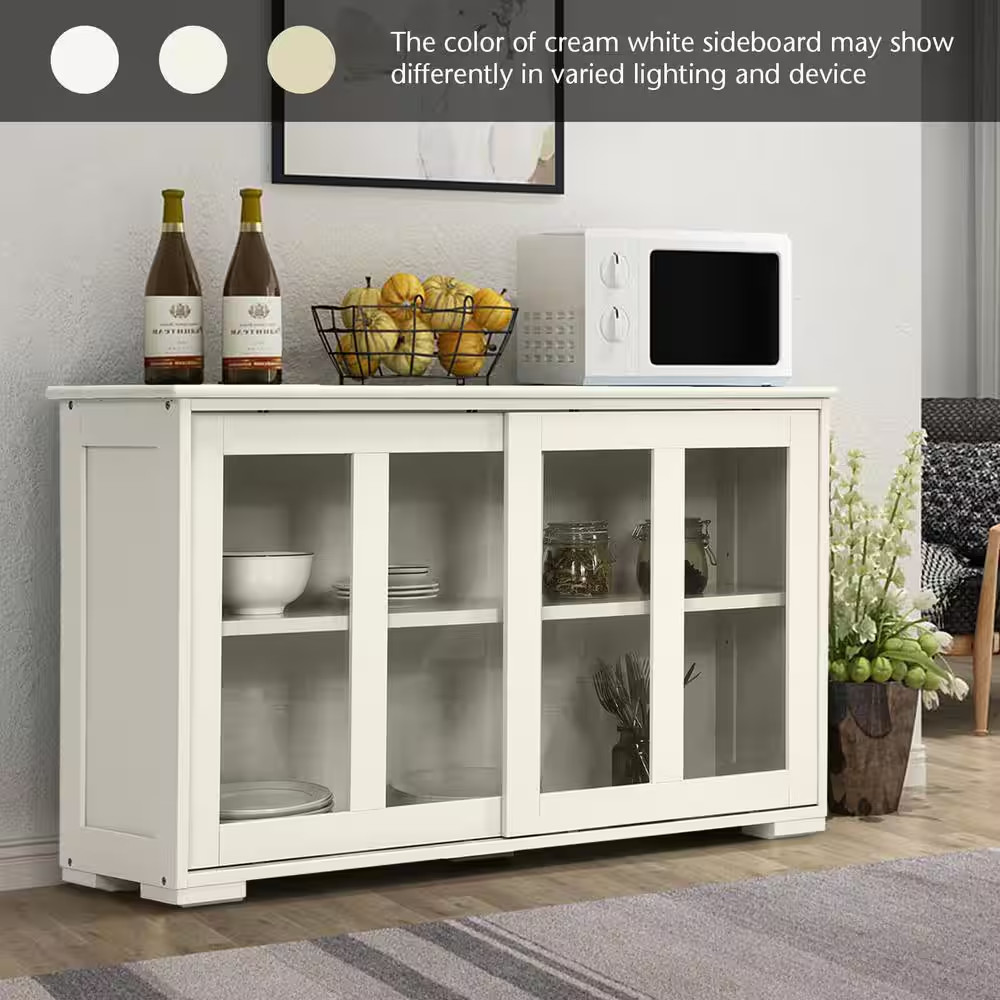 1-Piece White Storage Cabinet Sideboard Buffet Cupboard Upholstery Sectional