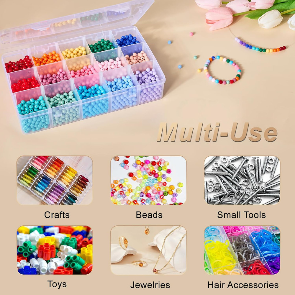 15 Grids Large Plastic Organizer Box with Adjustable Dividers, Clear Craft box