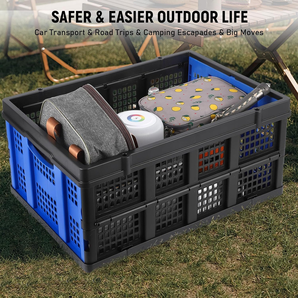Collapsible Plastic Crate, Foldable Storage Basket, Stackable Utility Crate with