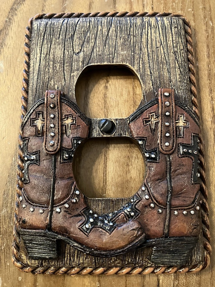 3pc Set 2 Cowboy Boots Ceiling Fan Pulls & Switch Cover