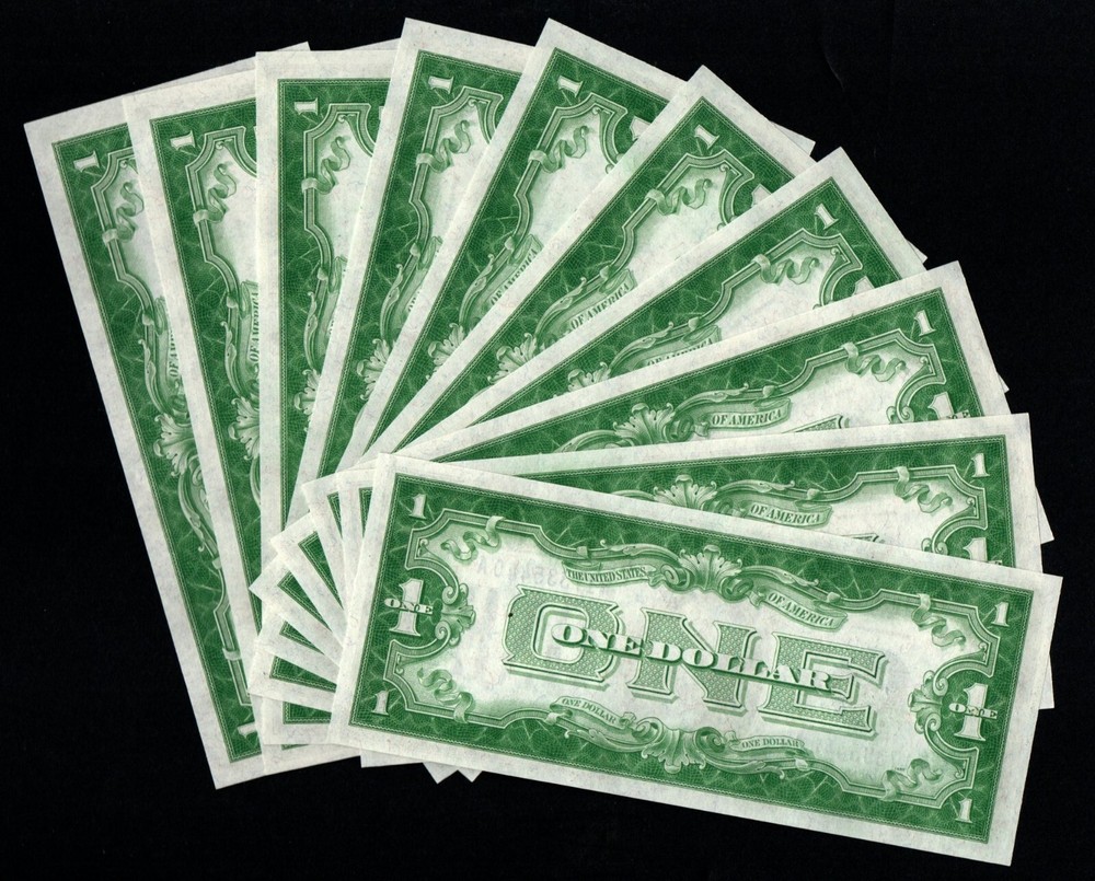 $1 1928A (10) CONSECUTIVE GEM UNCIRCULATED FUNNY BACK Silver Certificates!