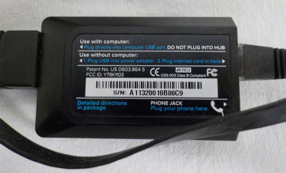 MAGIC JACK K1103 VOIP - Stick & Cables