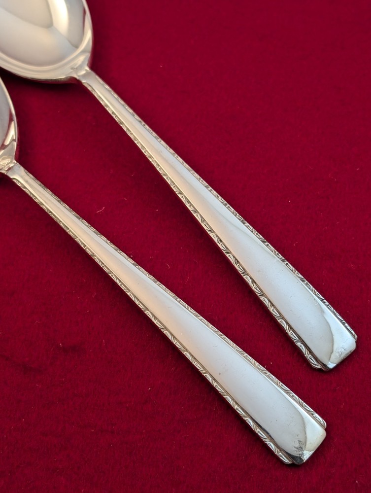 Unknown Mfg Nickel Silver UNF737 Glossy Serving Spoons Silverware