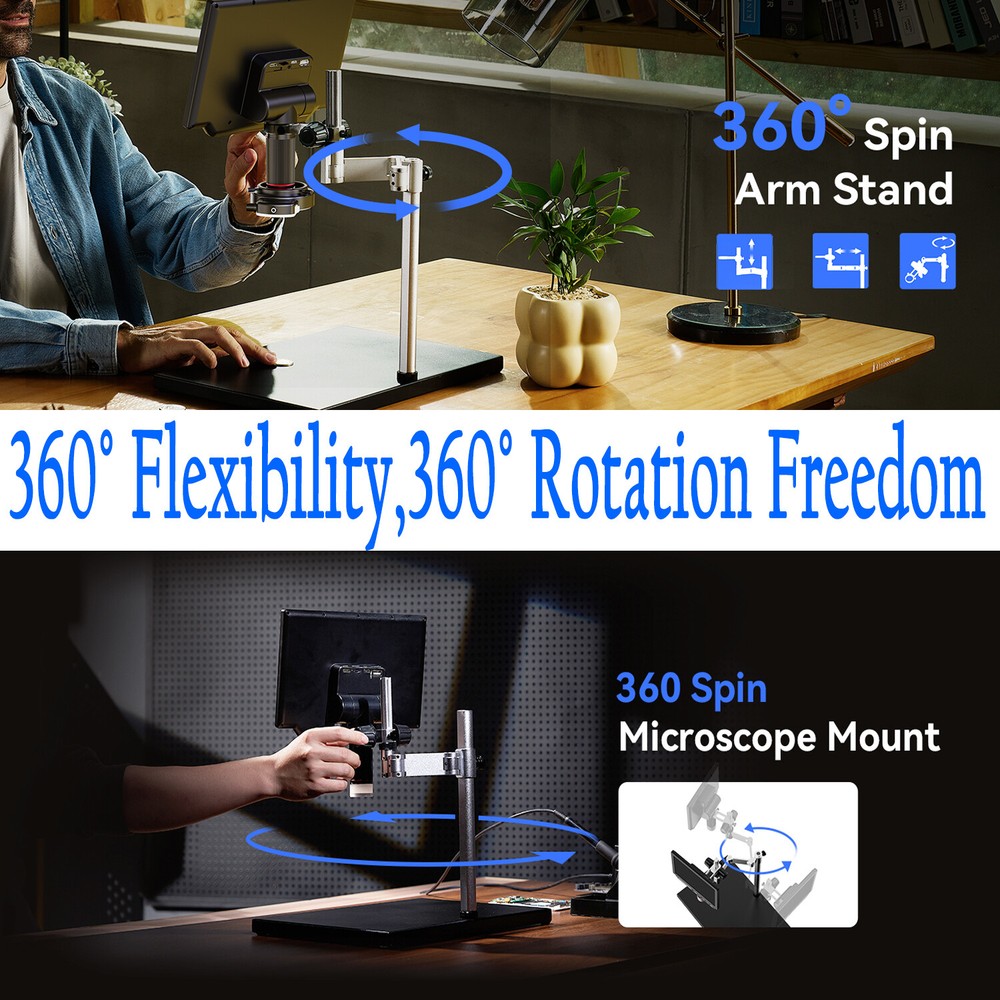 TOMLOV 4K LCD Digital Microscope 2000X Coin Microscope 10.1'' HDMI 52MP Spin Arm