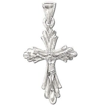 Sterling Silver Crucifix Radiant Diamond Cut Pendant