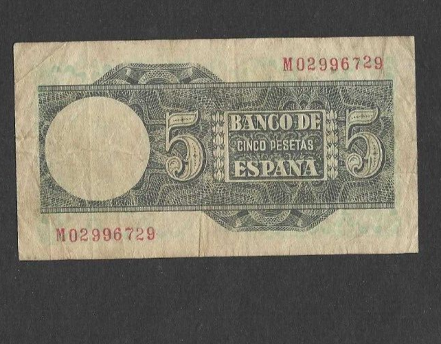 Spain 5 Pesetas 1948 P-136 VG+